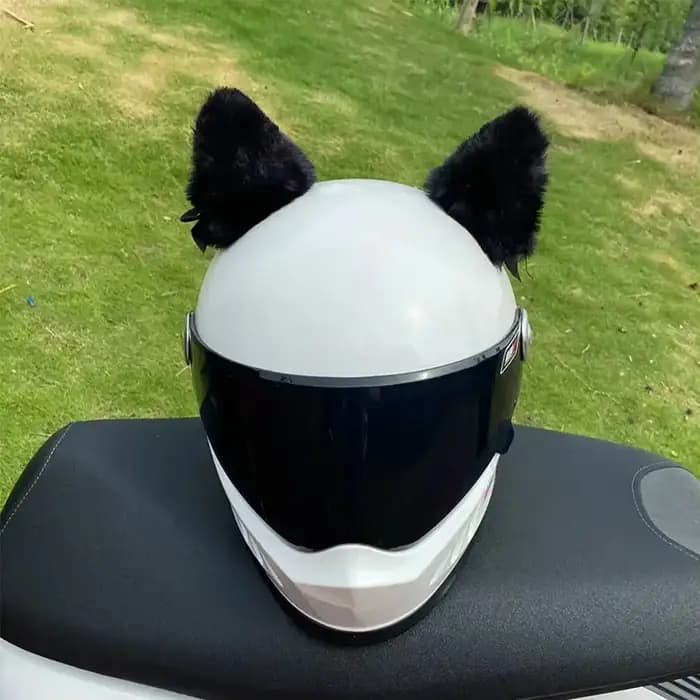 Casque de moto en peluche, 2 pièces, oreilles de chat, décoration avec cloche à nœud papillon, Motoc