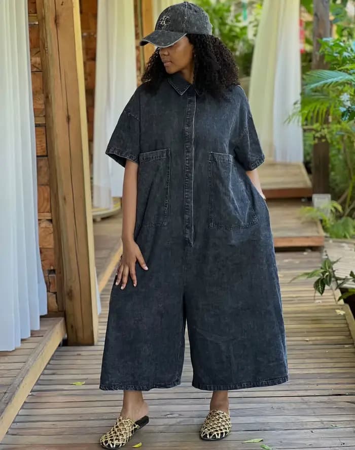 Combinaison en jean pour femme, manches courtes, délavée, simple boutonnage, coupe ample, décontract