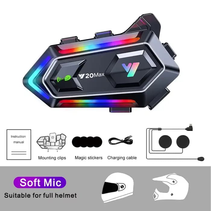 Y20 MAX casque de Moto Interphone V5.3 Kit d'appel mains libres 1000mAh pour 2 cavalier Intercomunic