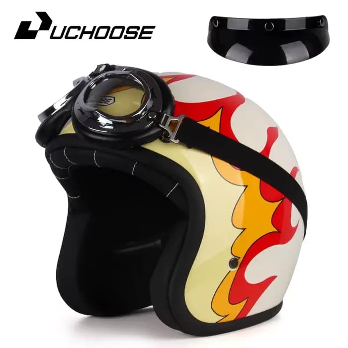 UCHOOSE casque de Moto rétro en cuir PU visage ouvert 3/4 Chopper casques de vélo classique Casco Mo