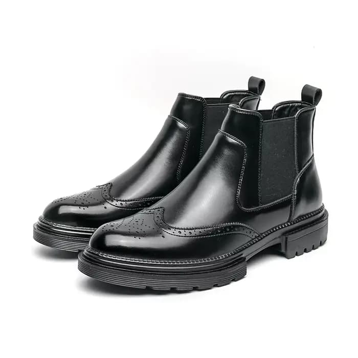 Bottes d'équitation pour hommes style britannique rétro richelieu sculpté chaussures en cuir haut de