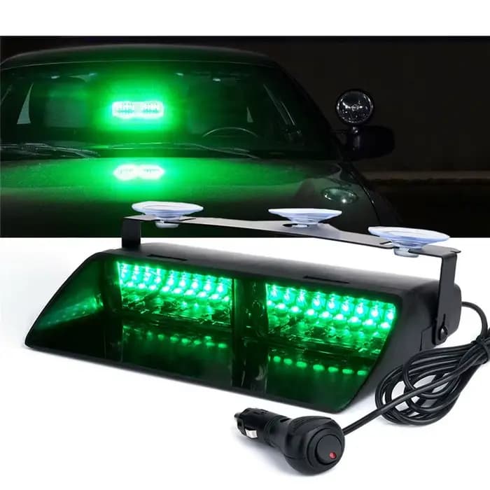 Barre lumineuse stroboscopique verte pour pare-brise, 16LED, tableau de bord, voyant de danger d'urg
