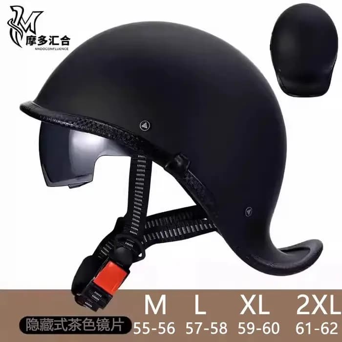 Casques de moto rétro pour hommes, demi-casque de moto Vintage avec lentille intégrée, casquette de 