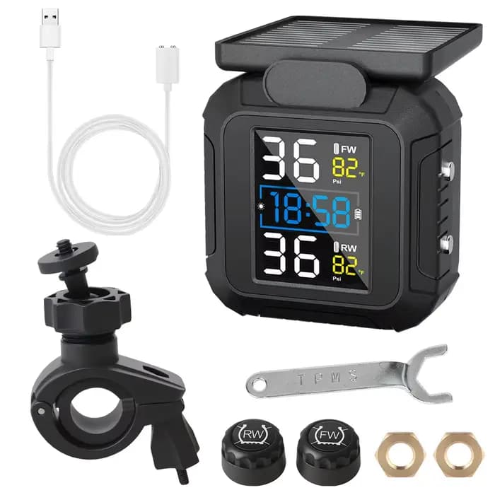 MT20 avec horloge moto TPMS 2 capteurs de pneus système de surveillance de la pression des pneus USB