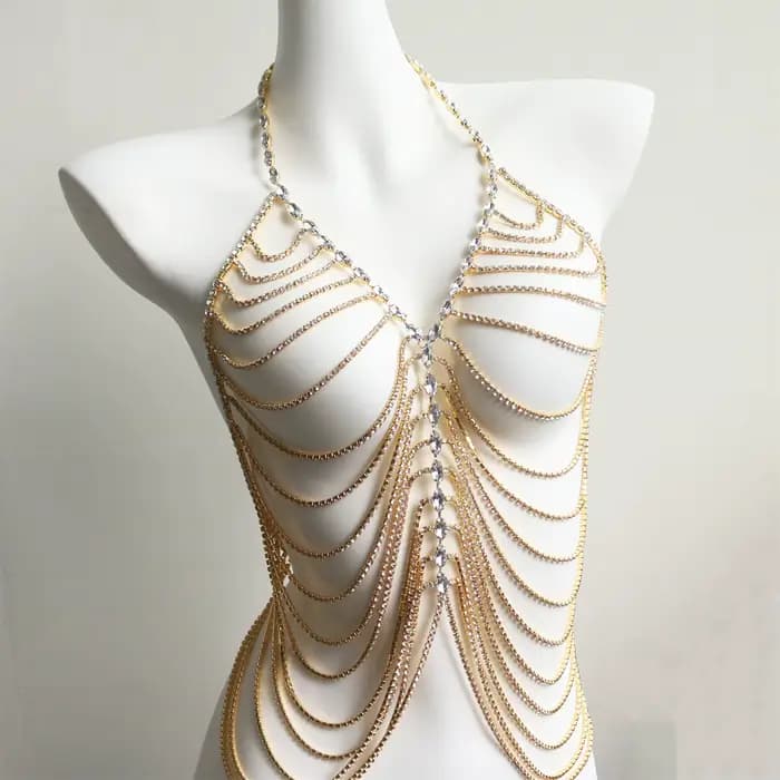 Accessoires sexy pour femmes, chaînes de poitrine en strass et bijoux de corps, design artisanal, pa