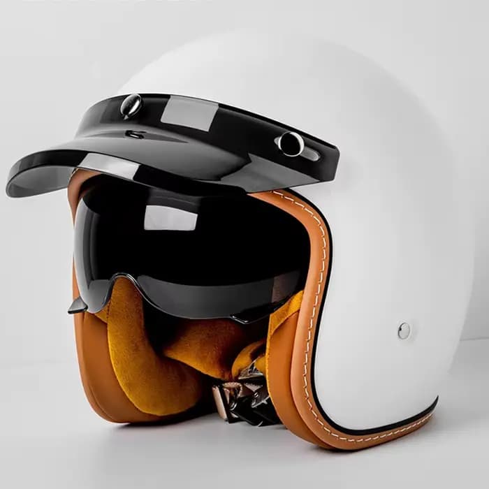 Casque moto rétro trois-quarts, casque de moto pour brigade, équipé d'un visière pour moto à pédales