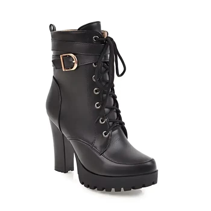 Bottines à talons hauts pour femmes, chaussures à lacets, plateforme, grande taille, à la mode, blan