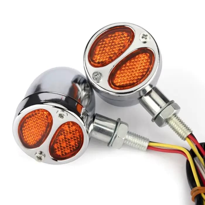 Accessoires de moto rétro transfrontaliers, Double clignotant elliptique Led en métal avec feux de f