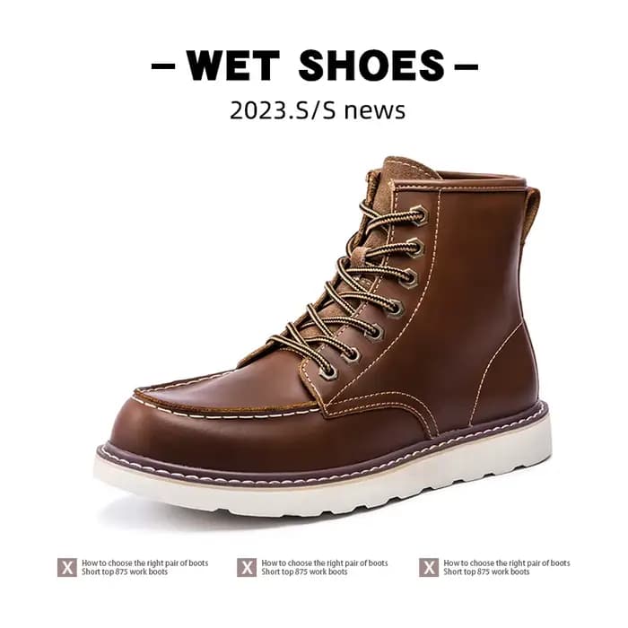 Bottes de moto en cuir de vache pour hommes, chaussures décontractées britanniques vintage, bottes d
