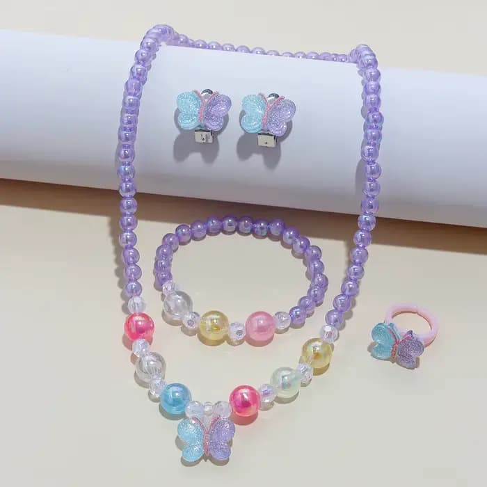 Bijoux 5 pièces pour filles : pendentif fleur, boucles d'oreilles, bague, collier et bracelet de per