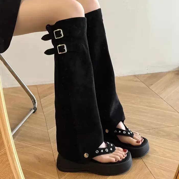 Bottes de pantalon rétro deux pièces, tongs d'été respirantes à semelles épaisses, bottes polyvalent