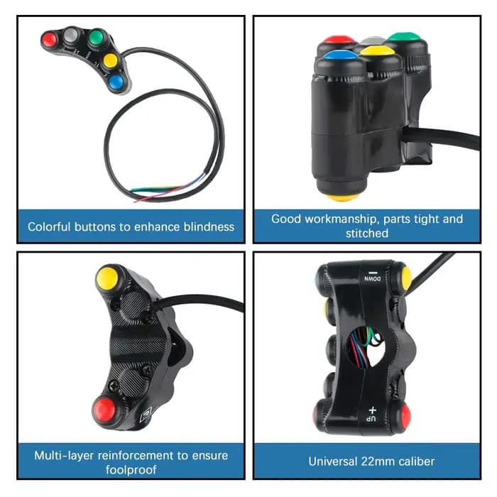 Commutateurs ON OFF pour moto, 7/8 ", 22mm, guidon, lumière de sauna, clignotant, antibrouillards, k