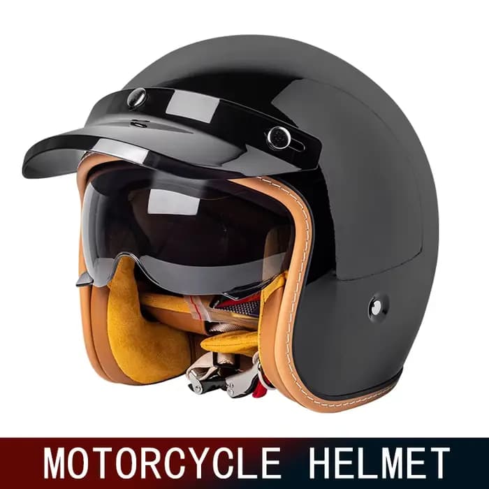 Casque de moto rétro trois-quarts, brigade de moto équipé d'un casque de moto à pédale de croisière,