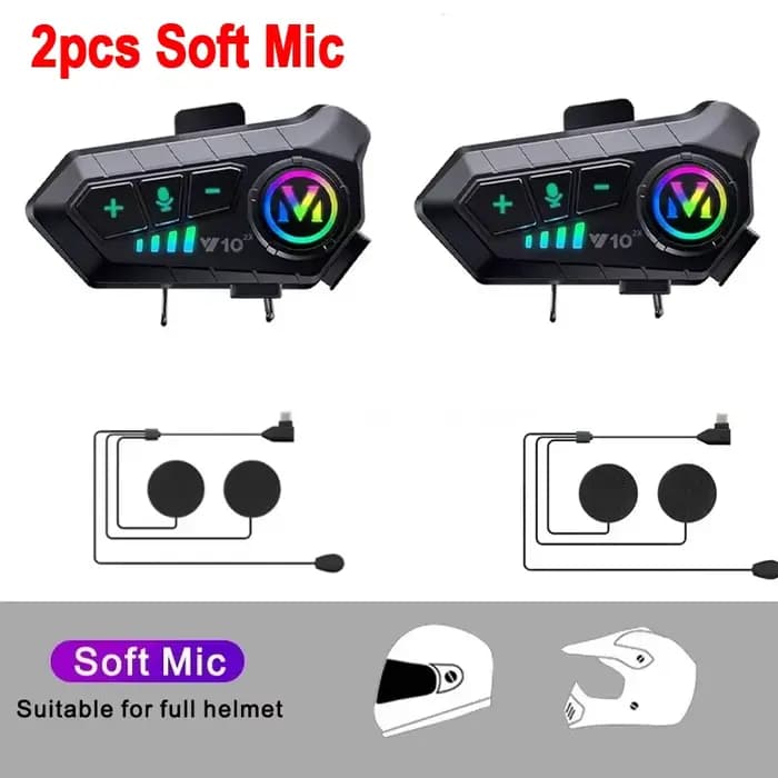 Casque d'intercom pour moto, Bluetooth 5.3, pour 2 motards, interphone étanche à 300M, 1/2 pièces