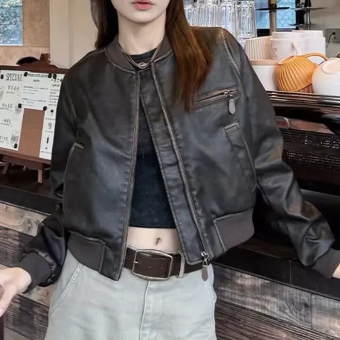 Veste en cuir courte pour moto peinte à la main, nouvelle veste rétro pour femme, veste polyvalente