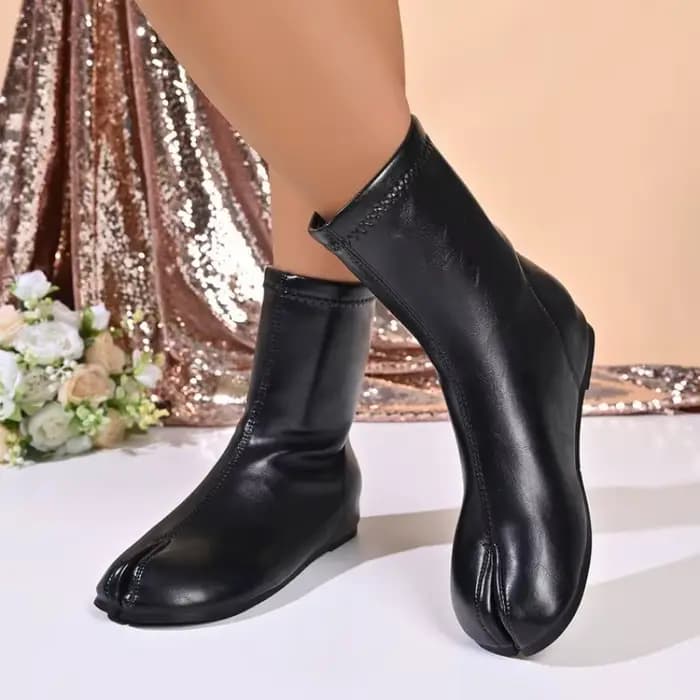 Bottes Tabi en cuir de marque de luxe pour femmes, bottines à semelle plate et ronde, chaussures à b