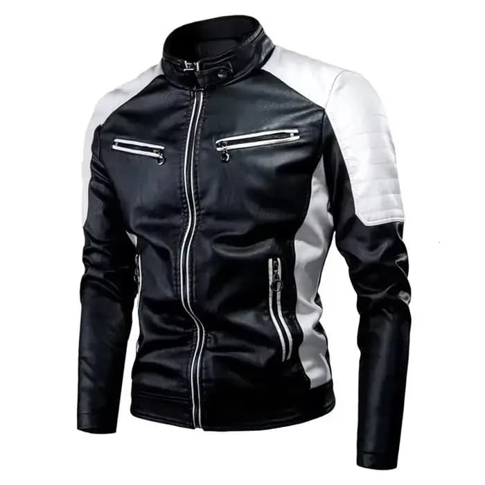 Veste en cuir Patchwork pour Moto, décontractée, mode homme, col montant, coupe-vent, manteaux de mo