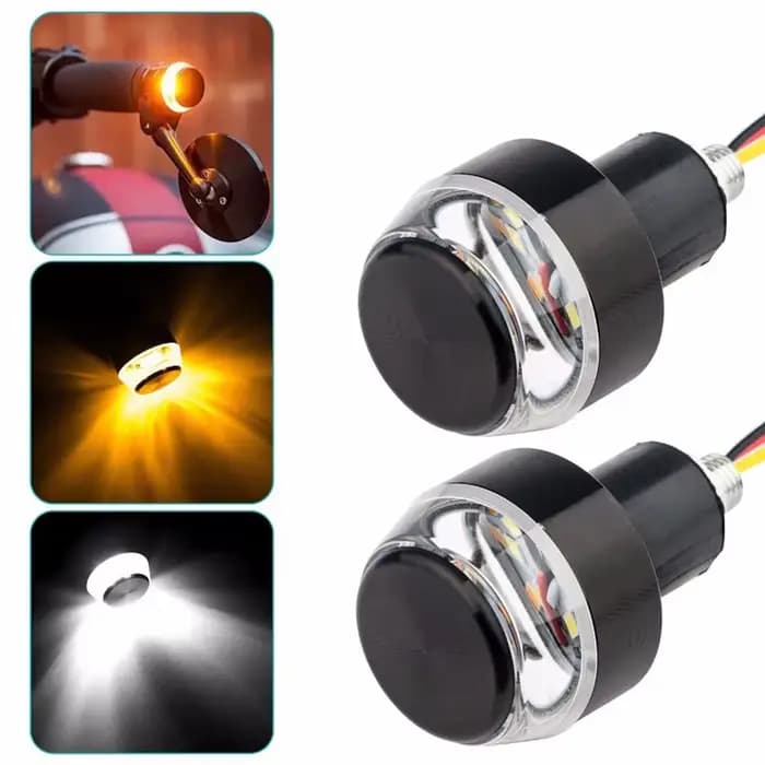 2 pièces 12V moto LED guidon fin clignotant blanc jaune clignotant poignée barre de poignée clignota