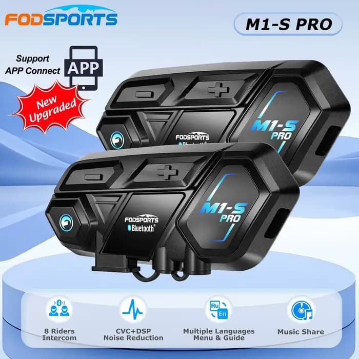 Fodsports M1-S Pro Bluetooth casque casque Moto Interphone 10 coureurs 2000m sans fil Intercomunicad