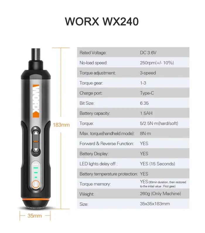Worx 4V Mini jeu de tournevis électriques WX242 WX241 WX240 tournevis électriques sans fil intellige
