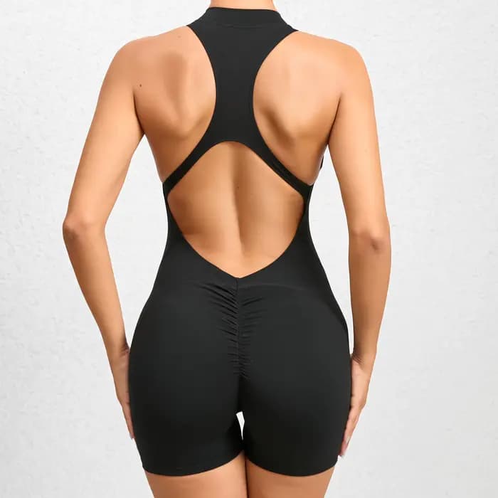 Femmes Yoga V dos nu combinaison entraînement body sans manches gymnase moulante vêtements de sport 