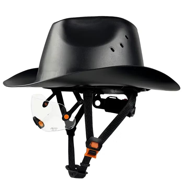 Casque de sécurité ANSI respirant style cowboy avec lunettes intégrées, large bord, casque rigide ve