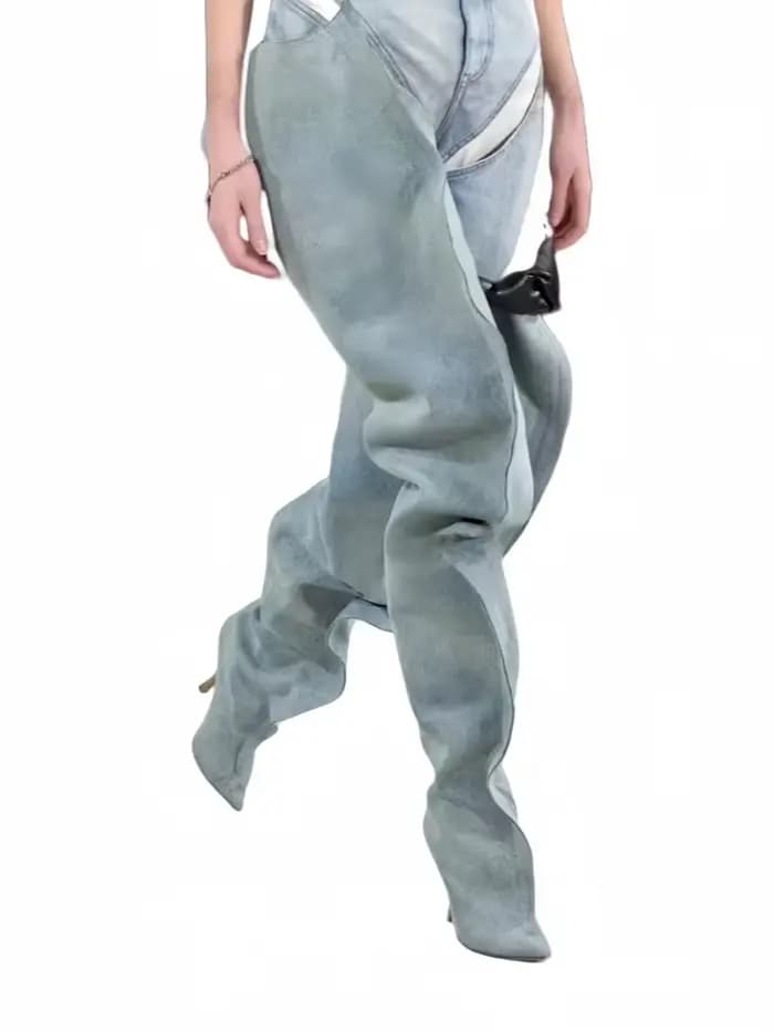 Cuissardes hautes pour femmes, talons aiguilles à jambes larges, bottes hautes à bout pointu, mode é