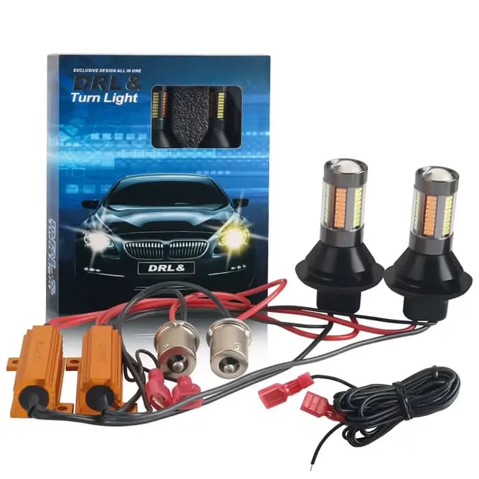 2 pièces double couleur 1156 BA15S BAU15S P21W PY21W T20 7440 ampoule LED Canbus DRL clignotants 401