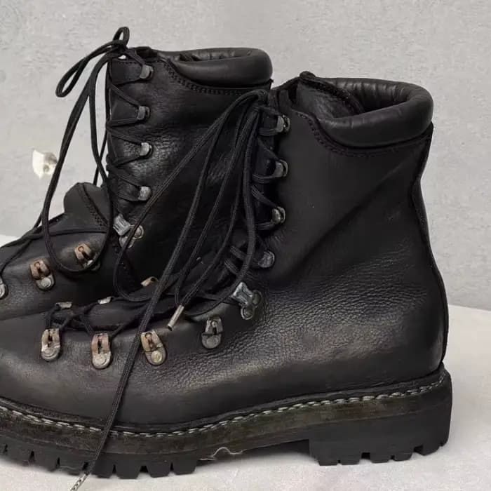 Bottes de moto en cuir véritable pour hommes, chaussures d'alpinisme à lacets en métal, bottes de ra