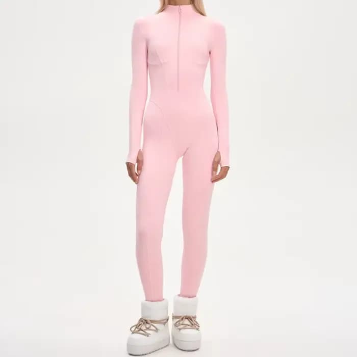 Combinaison en Patchwork de fourrure épaisse rose pour femme, Slim, manches longues, capuche, fermet