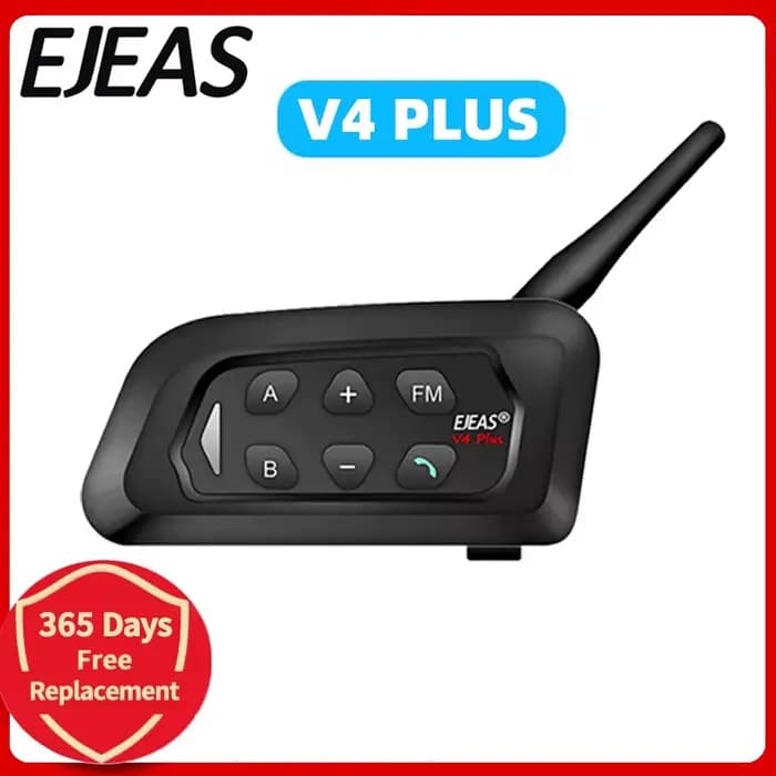 EJEAS V4 Plus casque de moto Bluetooth talkie-walkie 4 coureurs Distance 1500 mètres Full Duplex IP6