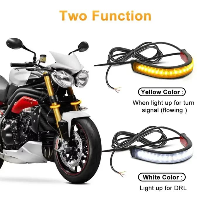 1Pc 12V LED Moto clignotant et DRL ambre blanc Moto clignotant anneau fourche bande lampe clignotant