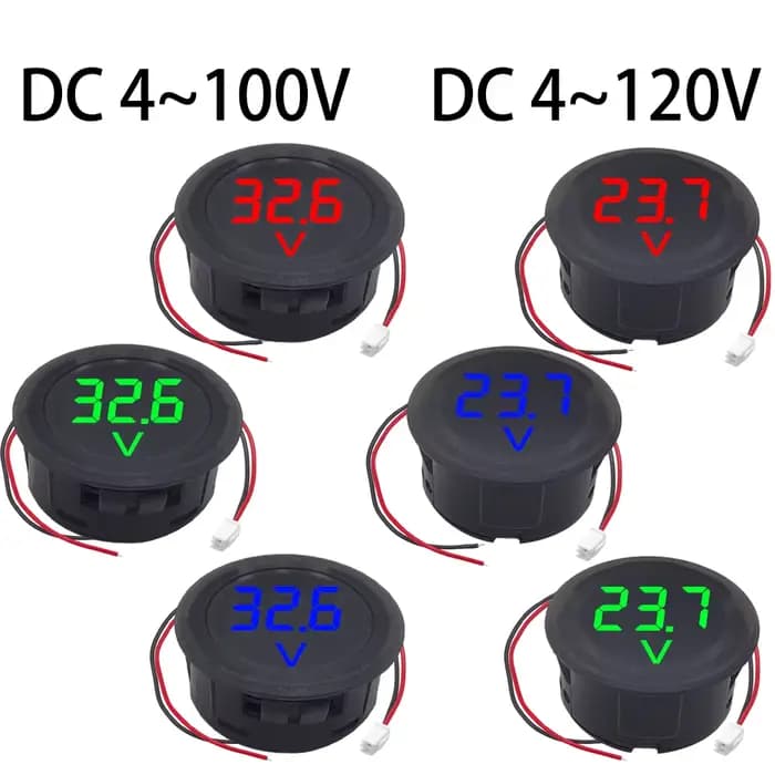 Voltmètre rond à deux fils, affichage numérique LED DC 4-100V, compteur de courant de tension de voi