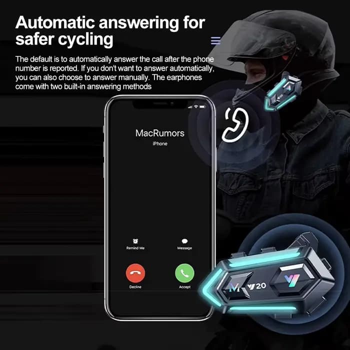 Casque de moto Bluetooth 5.3, casque d'écoute sans fil, étanche, réduction du bruit, mains libres, a