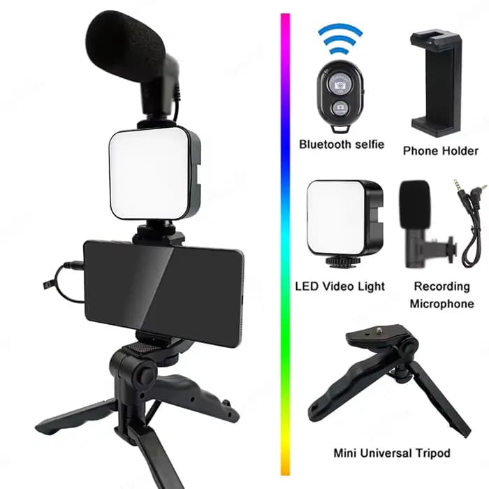 Support pour téléphone, éclairage de photographie, Kit vidéo pour Smartphone, Microphone LED, trépie