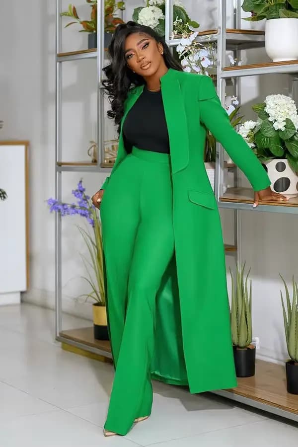 Ensemble deux pièces pour femmes, pantalon à taille, coupe cintrée, veste à revers longue, parfait p