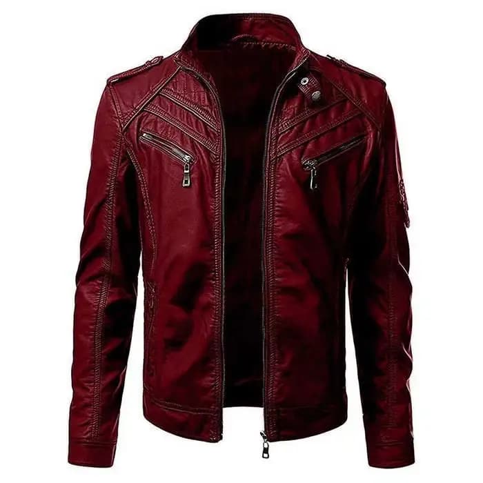 KIDWHXR Blouson en cuir pour homme, style moto punk, col montant, veste décontractée à manches longu