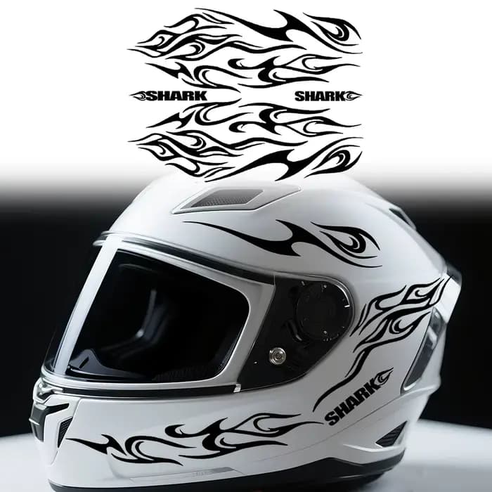 Ensemble d'autocollants pour casque de moto à texture de flamme rétro 8 en 1 avec lettres "Shark"