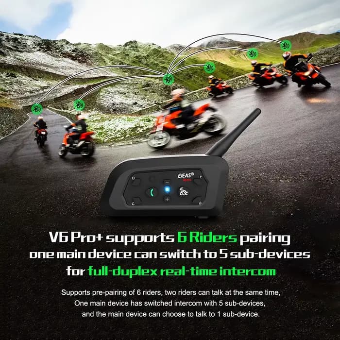EJEAS V6 PRO +/PLUS casque de moto Bluetooth talkie-walkie 6 cavalier Distance 800 mètres étanche IP