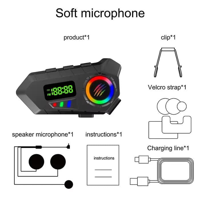 Casque de moto avec radio FM, écouteurs Bluetooth 5.4, écouteurs étanches, écran LCD