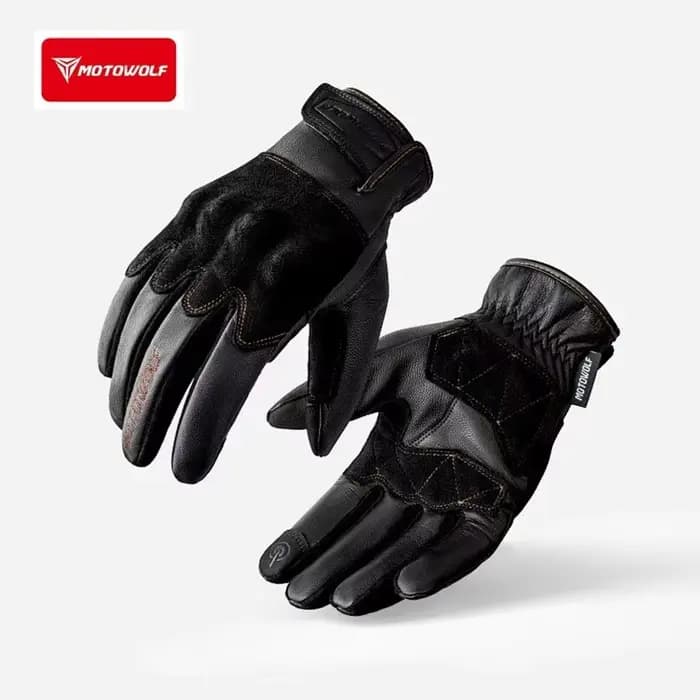 Gants de moto en cuir tactiles durables avec protection des phalanges pour Enduro, style rétro, pour
