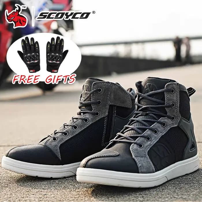 SCOYCO bottes de Moto imperméables Moto bottes de Motocross hommes en cuir microfibre chaussures déc