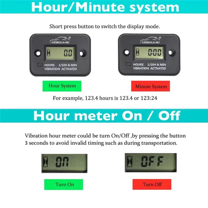 Compteur horaire de vibrations numérique, jauge de moteur, affichage LCD, réinitialisation sans fil,