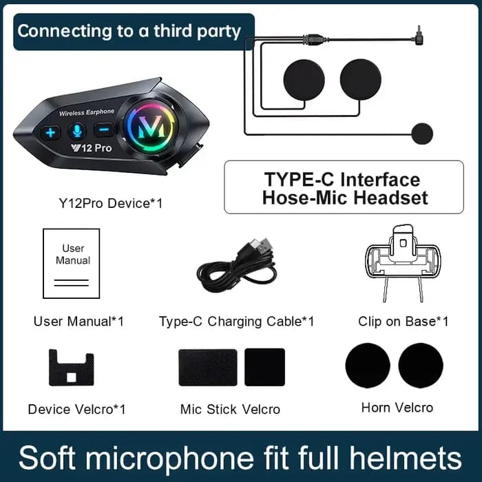 Intercom pour casque de moto 1/2x Y20 Pro, BT5.4, étanche, portée 500m, haut-parleur interphone