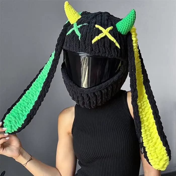 Housse de protection personnalisée pour casque de moto, dessin animé créatif crocheté à la main, cou