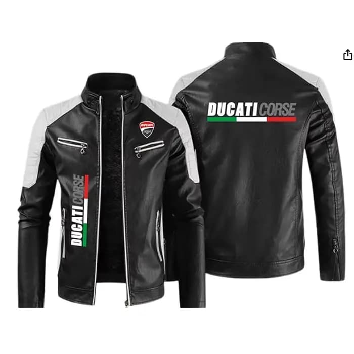 Veste en cuir PU pour hommes Ducati, automne et hiver, col montant, coupe-vent, revers de moto, ferm
