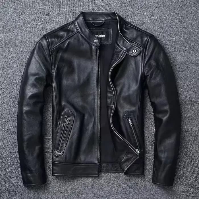 Vestes de course noires Vintage pour hommes, veste de moto rétro à col montant, vêtements en cuir de