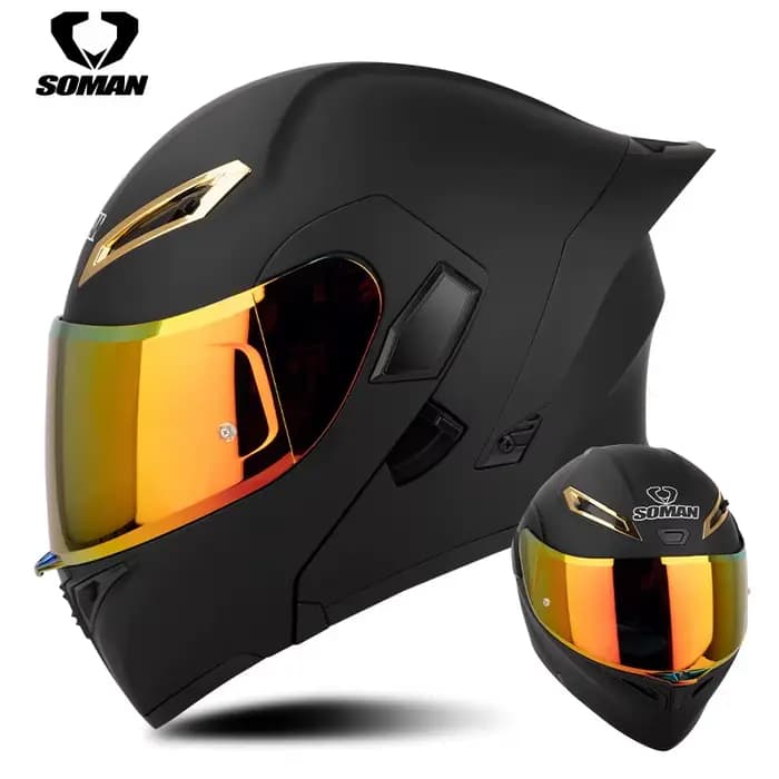 SOMAN DOT Casque de moto pour homme approuvé Casque intégral avec double visière Casque de motocross