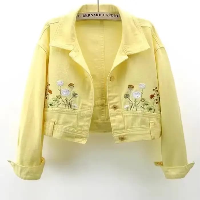 Veste en jean à manches longues brodée jaune français pour femmes printemps et automne nouveau mante
