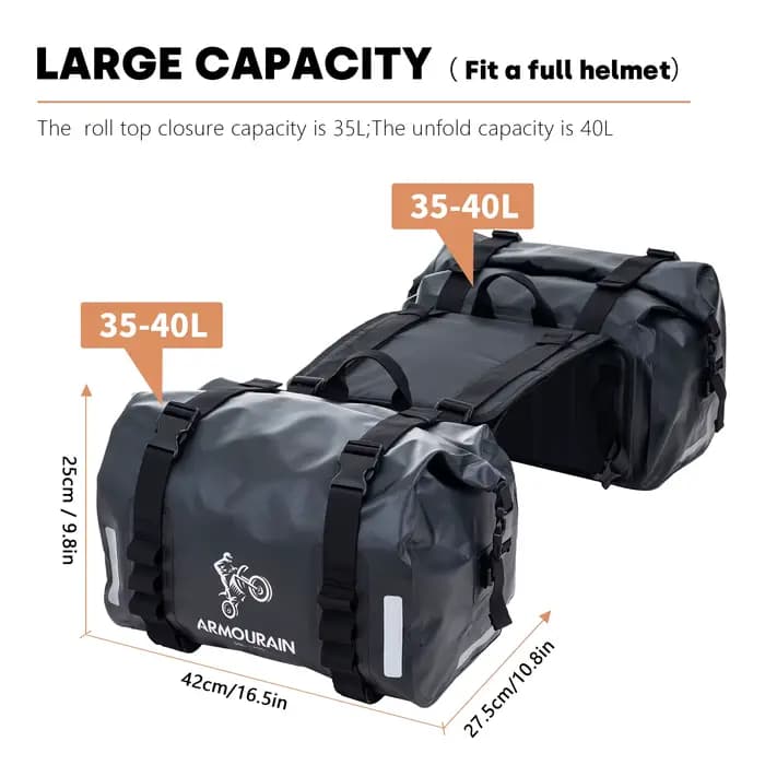 Sacs latéraux de moto imperméables 35L*2, sacs de selle, sacs à bagages, sac de queue pour casque, é